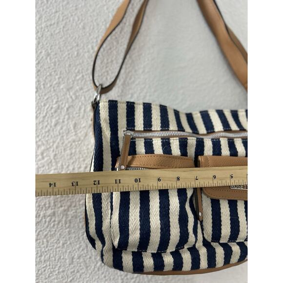 Rosetti Astrid Mini Herringbone Blue & White Stripe Crossbody Bag Leather‎ Trim - Picture 2 of 7